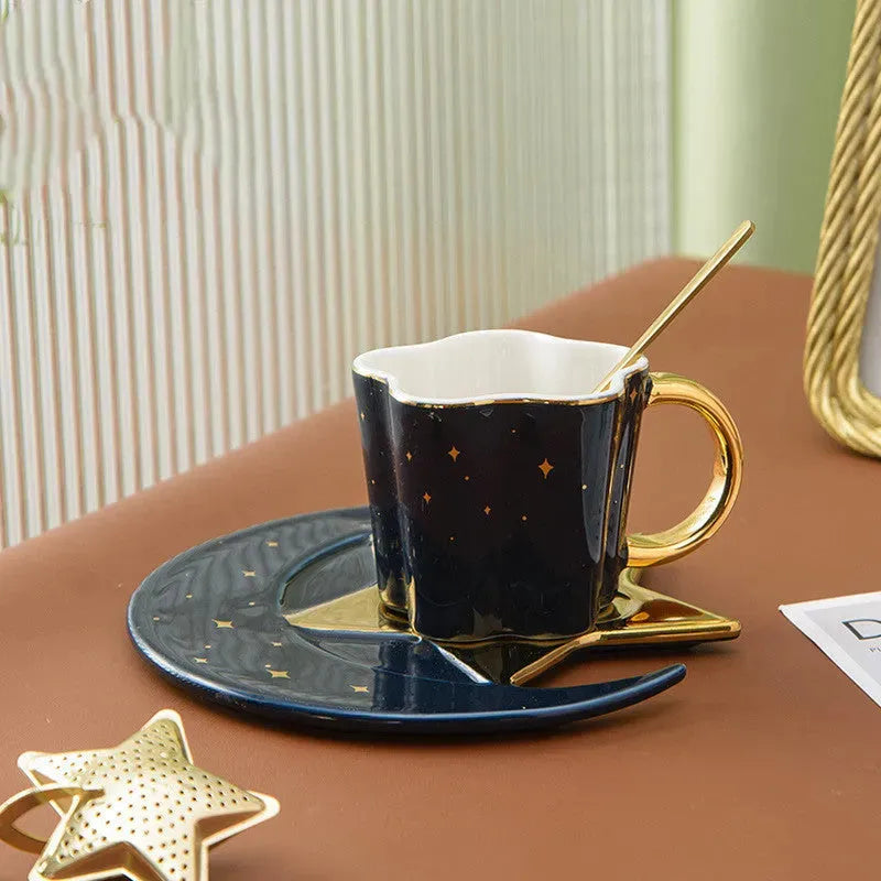Creative Ceramic Cup With Star And Moon Saucer - Bellarte Enchanté Creative Ceramic Cup With Star And Moon Saucer